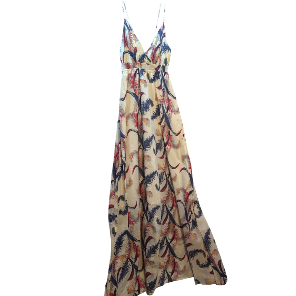 Quicksilver Boho Floral Maxi Dress 100% Cotton Feather Print Floor Lengt… - Picture 6 of 16